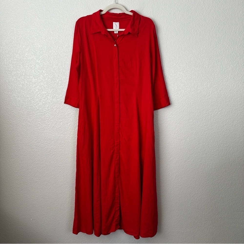 NWT Joie Linen Blend Red Button Down 3/4 Sleeves Maxi Dress, Size XL
